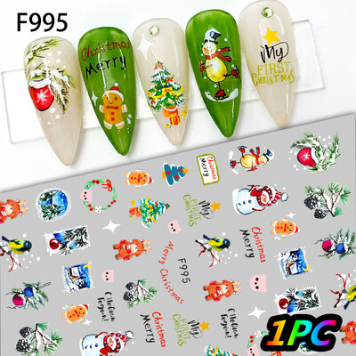 Αυτοκόλλητα 5D *Χριστουγεννιάτικα* Ανάγλυφα Snowflakes Nail Art 8*10cm Kawaii Snowman/Santa Claus/Elk Cartoon Decal DIY Xmas Slider