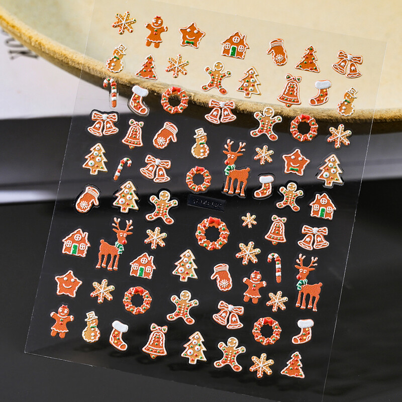 Αυτοκόλλητα 5D *Χριστουγεννιάτικα* Ανάγλυφα Snowflakes Nail Art 8*10cm Kawaii Snowman/Santa Claus/Elk Cartoon Decal DIY Xmas Slider