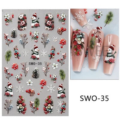 Autocolante pentru unghii cu desene animate de Crăciun Mănuși Om de zăpadă Moș Crăciun Glisoare autoadezive Decalcomanii pentru unghii Decorație artistică pentru manichiură cu fulgi de nea