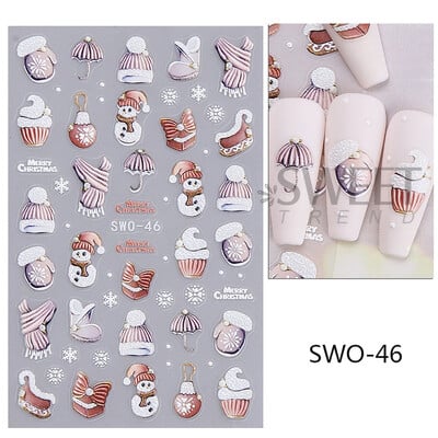 Autocolante pentru unghii cu desene animate de Crăciun Mănuși Om de zăpadă Moș Crăciun Glisoare autoadezive Decalcomanii pentru unghii Decorație artistică pentru manichiură cu fulgi de nea