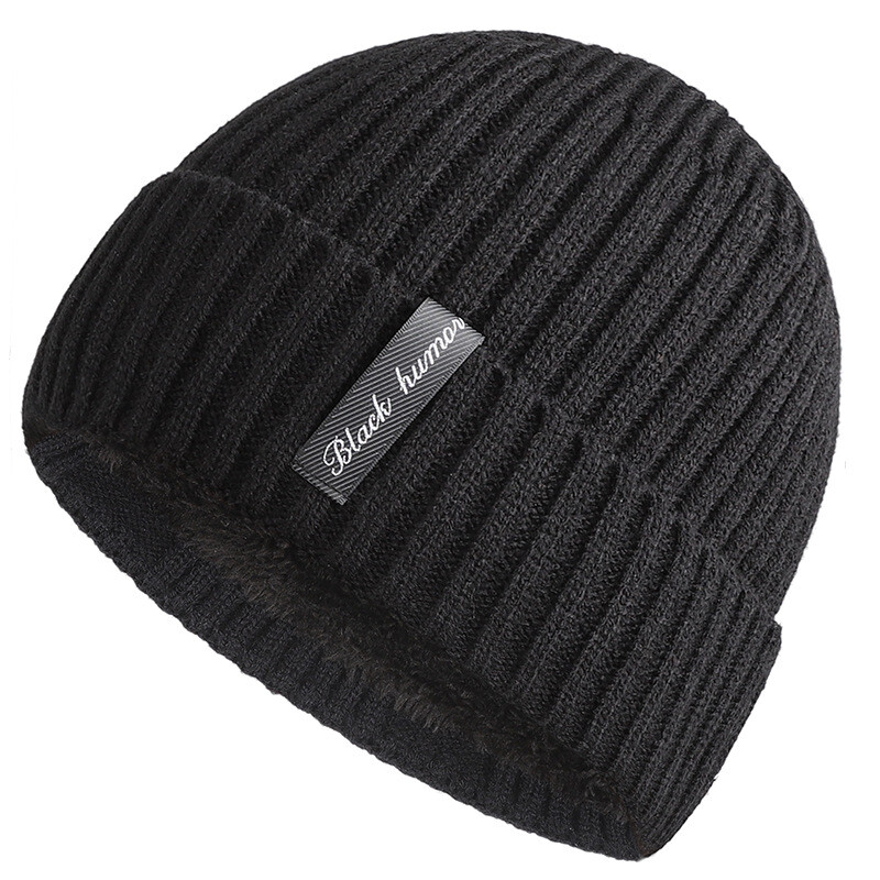 Új uniszex betűs meleg téli sapkák Stílusos szőrmével bélelt puha sapka vastag téli kötött sapkák férfiaknak és nőknek