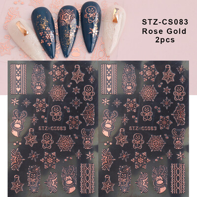 2 τμχ Τρισδιάστατο λευκό/ροζ χρυσό Χριστουγεννιάτικο αυτοκόλλητο νυχιών Πρωτοχρονιάς Χαλκομανία με νιφάδα χιονιού Ολογραφική Αλυκή Gingerbread Man Slider Διακόσμηση μανικιούρ