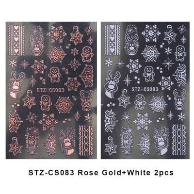 2 τμχ Τρισδιάστατο λευκό/ροζ χρυσό Χριστουγεννιάτικο αυτοκόλλητο νυχιών Πρωτοχρονιάς Χαλκομανία με νιφάδα χιονιού Ολογραφική Αλυκή Gingerbread Man Slider Διακόσμηση μανικιούρ