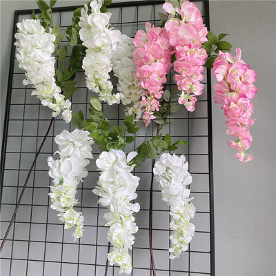 3 Πιρούνια/ κλαδί Long Wisteria Τεχνητά λουλούδια με πράσινα φύλλα για διακόσμηση δωματίου γάμου flores artificiales διακόσμηση γιρλάντα