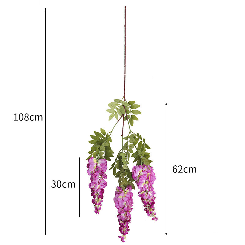 3 Πιρούνια/ κλαδί Long Wisteria Τεχνητά λουλούδια με πράσινα φύλλα για διακόσμηση δωματίου γάμου flores artificiales διακόσμηση γιρλάντα