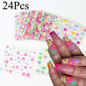 24 τμχ Χαριτωμένα πολύχρωμα αυτοκόλλητα νυχιών με λουλούδια Καλοκαιρινά αυτοκόλλητα νυχιών πεταλούδας Kawaii με πεταλούδα DIY Μανικιούρ 3D αυτοκόλλητα ολισθητήρες&7^E