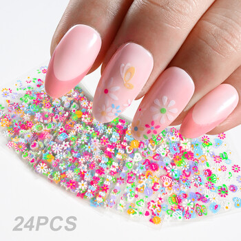 24 бр. Сладки цветни стикери за нокти с цветя Лято Kawaii Butterfly Petal Nail Art Decals Направи си сам маникюр 3D самозалепващи се плъзгачи&7^E