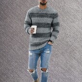 Ανδρικό φθινοπωρινό και χειμερινό πουλόβερ στρογγυλό πλεκτό ριγέ casual με πλήρες μανίκι πουλόβερ ανθεκτικό καθημερινό παλτό 1 PC Ανδρική μπλούζα