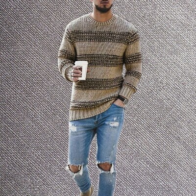 Ανδρικό φθινοπωρινό και χειμερινό πουλόβερ στρογγυλό πλεκτό ριγέ casual με πλήρες μανίκι πουλόβερ ανθεκτικό καθημερινό παλτό 1 PC Ανδρική μπλούζα