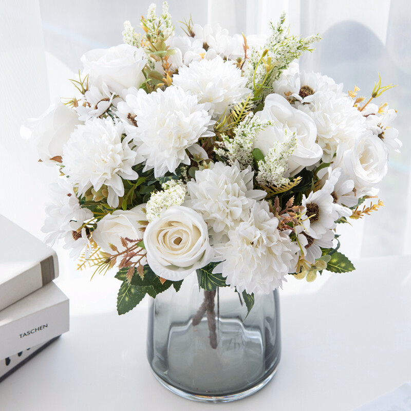 Kiváló minőségű művirágok újévi dekoráció esküvői kert Rózsaív karácsonyi otthon Hamis selyem rózsa hortenzia váza
