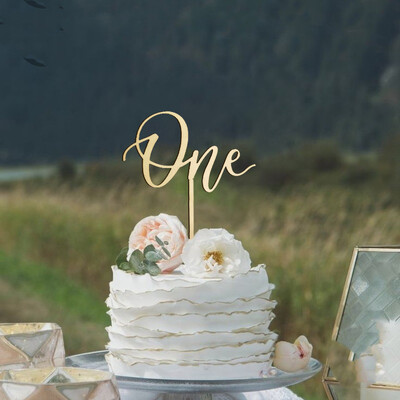 1 vnt One Cake Topper Gimtadienio medinis Tortas Apdaila Medinis One Happy Cake Papuošalas Pirmojo gimtadienio Kūdikių Vakarėlio vakarėliui