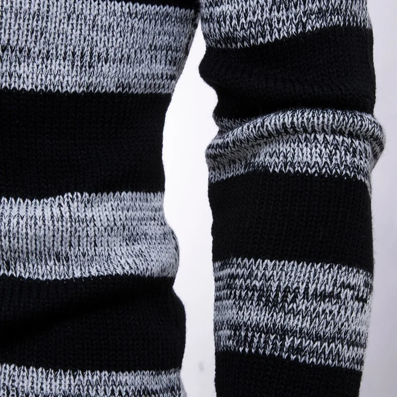 Φθινοπωρινά χειμερινά πουλόβερ με ρίγες με ψηλό λαιμό μακρυμάνικο θερμικό πουλόβερ ανδρικό λεπτό πουλόβερ πλεκτό πουλόβερ 3XL-S