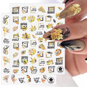 Juodo aukso klevo lapai 3D nagų lipdukai lazerinis sidabras elegantiškas gėlė drugelis Lipnus rudens dizaino dekoravimas manikiūras