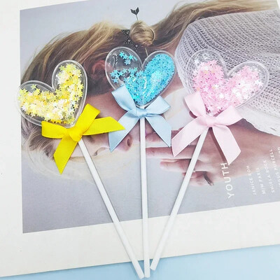 6 τμχ Heart Cake Topper Ροζ Μπλε Κίτρινο Αστέρι πούλιες Γαμήλιο Cupcake Topper Baby Shower Προμήθειες διακόσμησης για πάρτι γενεθλίων