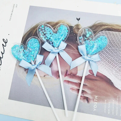 6 τμχ Heart Cake Topper Ροζ Μπλε Κίτρινο Αστέρι πούλιες Γαμήλιο Cupcake Topper Baby Shower Προμήθειες διακόσμησης για πάρτι γενεθλίων