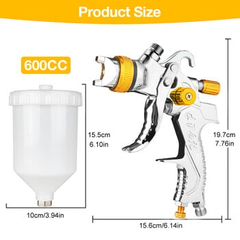 Пистолет за пръскане HVLP с комплект дюзи 1,4/1,7/2,0 мм, регулатор, инструмент за боядисване на филтърна хартия за пръскане на грунд за автомобили/стени/мебели