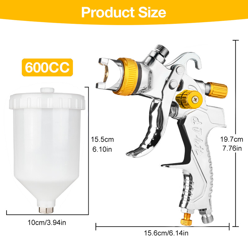 Pistol de pulverizare HVLP cu set de duze de 1,4/1,7/2,0 mm, reglator, instrument de vopsire a hârtiei de filtru, pentru pulverizarea suprafeței pentru grunduri auto/pereți/mobilier