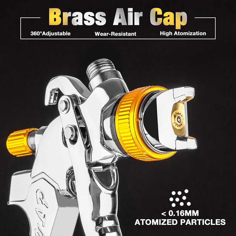 Pistol de pulverizare HVLP cu set de duze de 1,4/1,7/2,0 mm, reglator, instrument de vopsire a hârtiei de filtru, pentru pulverizarea suprafeței pentru grunduri auto/pereți/mobilier