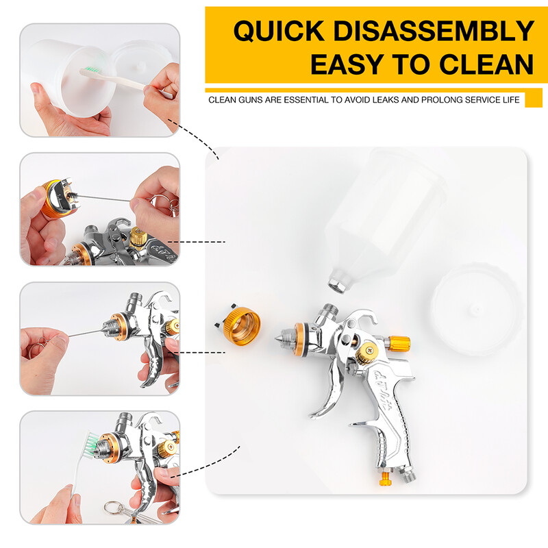 Pistol de pulverizare HVLP cu set de duze de 1,4/1,7/2,0 mm, reglator, instrument de vopsire a hârtiei de filtru, pentru pulverizarea suprafeței pentru grunduri auto/pereți/mobilier