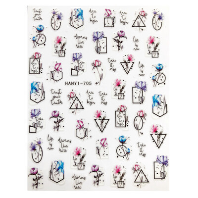 Κόλλα πλάτης Αυτοκόλλητα νυχιών Ακουαρέλα Χρώμα Λουλούδια Χαλκομανίες για Χαλκομανίες Νυχιών Art Beauty Ation Αξεσουάρ Μανικιούρ Σύρτες νυχιών
