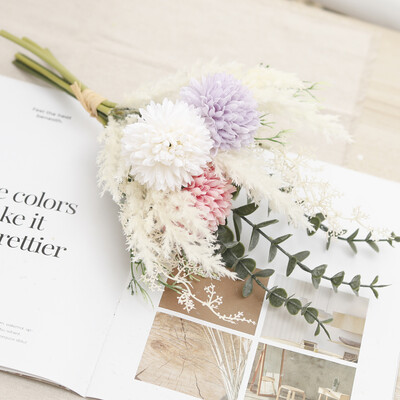 Rudens baltos dirbtinės gėlės kiaulpienės hortenzijos puokštė šilko plastiko netikra gėlė namų vestuvių dekoravimui, pasidaryk pats