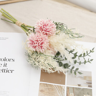 Rudens baltos dirbtinės gėlės kiaulpienės hortenzijos puokštė šilko plastiko netikra gėlė namų vestuvių dekoravimui, pasidaryk pats