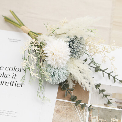 Rudens baltos dirbtinės gėlės kiaulpienės hortenzijos puokštė šilko plastiko netikra gėlė namų vestuvių dekoravimui, pasidaryk pats