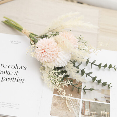 Rudens baltos dirbtinės gėlės kiaulpienės hortenzijos puokštė šilko plastiko netikra gėlė namų vestuvių dekoravimui, pasidaryk pats