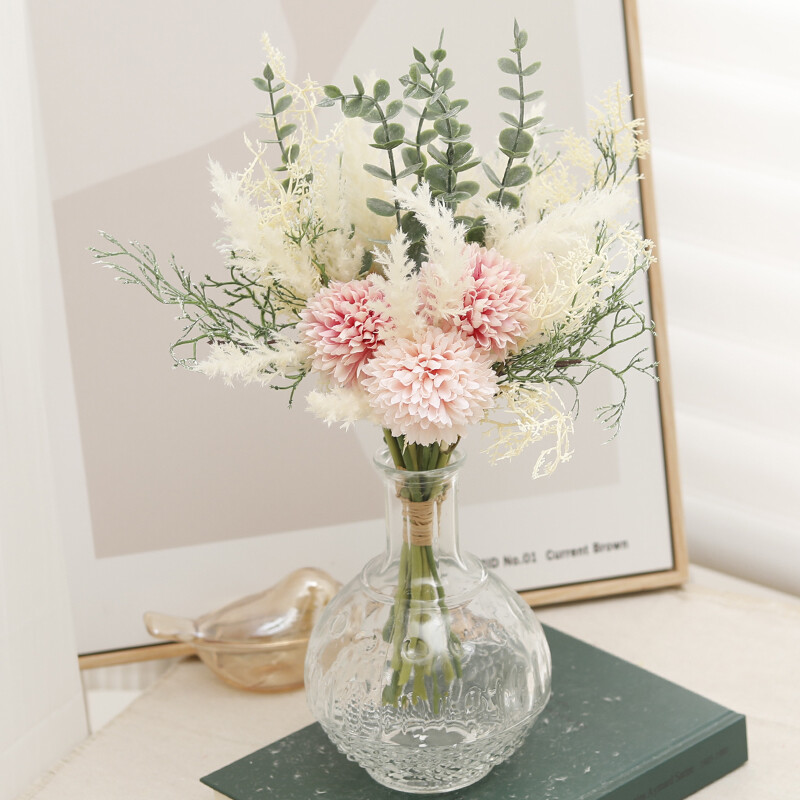 Rudens baltos dirbtinės gėlės kiaulpienės hortenzijos puokštė šilko plastiko netikra gėlė namų vestuvių dekoravimui, pasidaryk pats