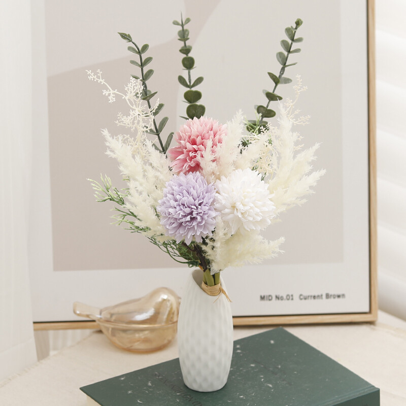 Rudens baltos dirbtinės gėlės kiaulpienės hortenzijos puokštė šilko plastiko netikra gėlė namų vestuvių dekoravimui, pasidaryk pats