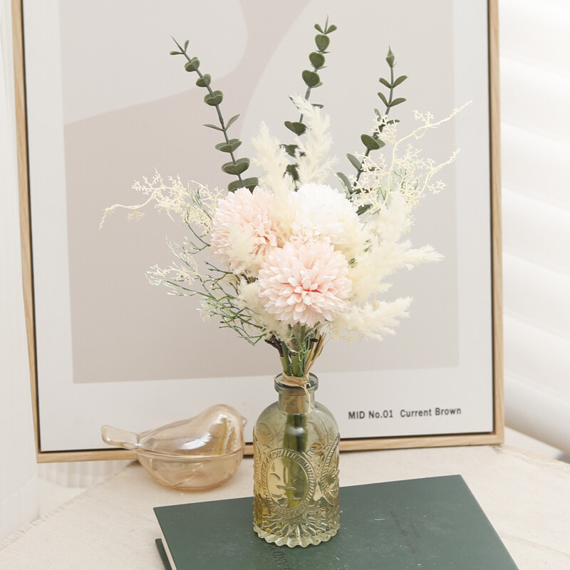 Rudens baltos dirbtinės gėlės kiaulpienės hortenzijos puokštė šilko plastiko netikra gėlė namų vestuvių dekoravimui, pasidaryk pats