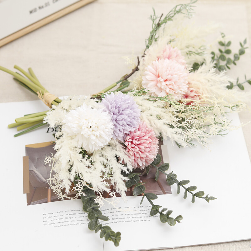 Rudens baltos dirbtinės gėlės kiaulpienės hortenzijos puokštė šilko plastiko netikra gėlė namų vestuvių dekoravimui, pasidaryk pats