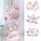 1 комплект украса за торта с пеперуди Парти консумативи Направи си сам 3D топ за торта с пеперуди Декоративна вложка за сватбена торта за рожден ден Аксесоари