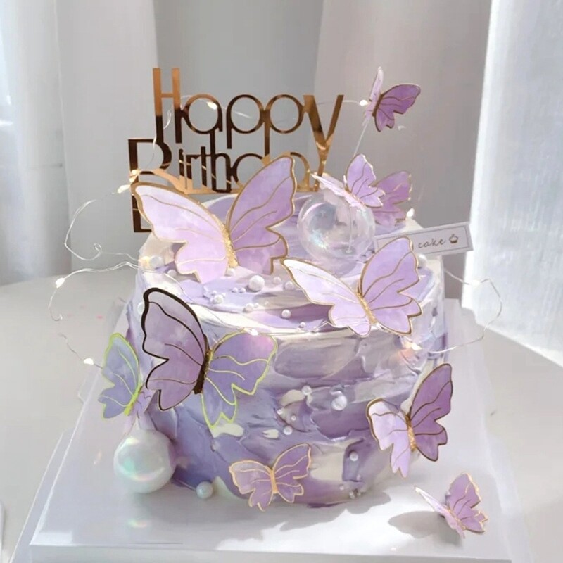 1 комплект украса за торта с пеперуди Парти консумативи Направи си сам 3D топ за торта с пеперуди Декоративна вложка за сватбена торта за рожден ден Аксесоари