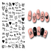 Τρισδιάστατα γράμματα Λέξεις Αυτοκόλλητα νυχιών Αυτοκόλλητα με επιγραφές Ροζ λουλούδι μαύρο χρυσό γραμματοσειρές γράμματα συρόμενα μανικιούρ Αγίου Βαλεντίνου