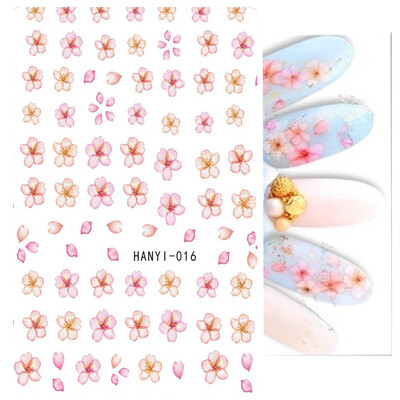 Τρισδιάστατη κόλλα πλάτης Αυτοκόλλητα νυχιών Ακουαρέλα Λουλούδια Ροζ Ροδάκινο άνθη κερασιάς Αυτοκόλλητα Beauty Decals για νύχια