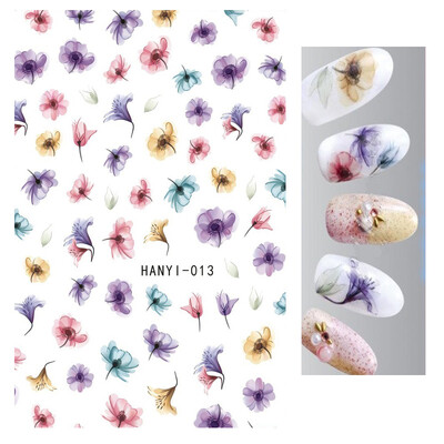 Τρισδιάστατη κόλλα πλάτης Αυτοκόλλητα νυχιών Ακουαρέλα Λουλούδια Ροζ Ροδάκινο άνθη κερασιάς Αυτοκόλλητα Beauty Decals για νύχια