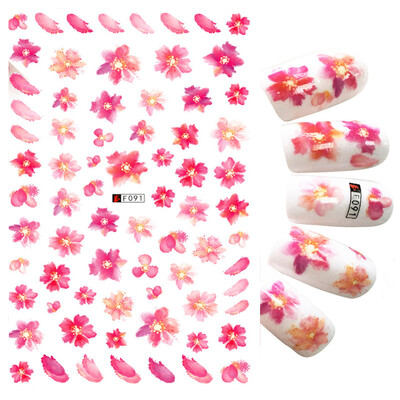 Τρισδιάστατη κόλλα πλάτης Αυτοκόλλητα νυχιών Ακουαρέλα Λουλούδια Ροζ Ροδάκινο άνθη κερασιάς Αυτοκόλλητα Beauty Decals για νύχια