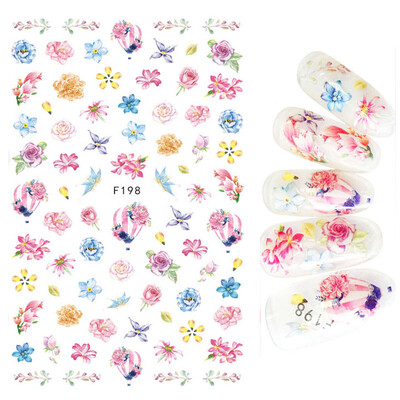 Τρισδιάστατη κόλλα πλάτης Αυτοκόλλητα νυχιών Ακουαρέλα Λουλούδια Ροζ Ροδάκινο άνθη κερασιάς Αυτοκόλλητα Beauty Decals για νύχια