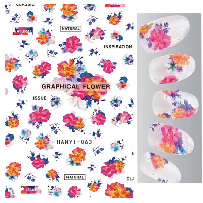 Τρισδιάστατη κόλλα πλάτης Αυτοκόλλητα νυχιών Ακουαρέλα Λουλούδια Ροζ Ροδάκινο άνθη κερασιάς Αυτοκόλλητα Beauty Decals για νύχια