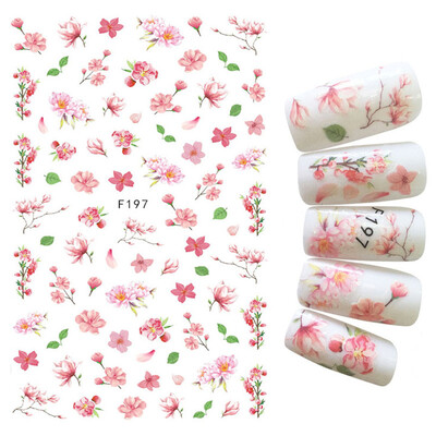 Τρισδιάστατη κόλλα πλάτης Αυτοκόλλητα νυχιών Ακουαρέλα Λουλούδια Ροζ Ροδάκινο άνθη κερασιάς Αυτοκόλλητα Beauty Decals για νύχια