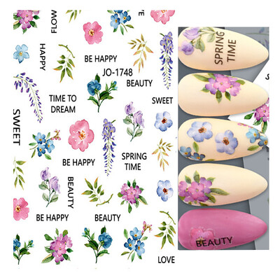 Τρισδιάστατη κόλλα πλάτης Αυτοκόλλητα νυχιών Ακουαρέλα Λουλούδια Ροζ Ροδάκινο άνθη κερασιάς Αυτοκόλλητα Beauty Decals για νύχια