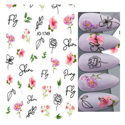 Τρισδιάστατη κόλλα πλάτης Αυτοκόλλητα νυχιών Ακουαρέλα Λουλούδια Ροζ Ροδάκινο άνθη κερασιάς Αυτοκόλλητα Beauty Decals για νύχια