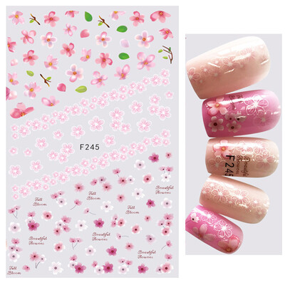Τρισδιάστατη κόλλα πλάτης Αυτοκόλλητα νυχιών Ακουαρέλα Λουλούδια Ροζ Ροδάκινο άνθη κερασιάς Αυτοκόλλητα Beauty Decals για νύχια