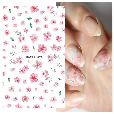 Τρισδιάστατη κόλλα πλάτης Αυτοκόλλητα νυχιών Ακουαρέλα Λουλούδια Ροζ Ροδάκινο άνθη κερασιάς Αυτοκόλλητα Beauty Decals για νύχια
