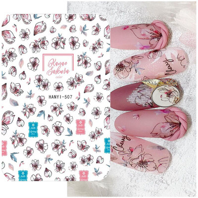 Τρισδιάστατη κόλλα πλάτης Αυτοκόλλητα νυχιών Ακουαρέλα Λουλούδια Ροζ Ροδάκινο άνθη κερασιάς Αυτοκόλλητα Beauty Decals για νύχια