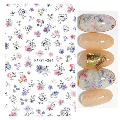 Τρισδιάστατη κόλλα πλάτης Αυτοκόλλητα νυχιών Ακουαρέλα Λουλούδια Ροζ Ροδάκινο άνθη κερασιάς Αυτοκόλλητα Beauty Decals για νύχια