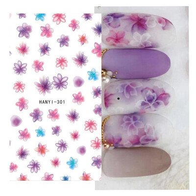 Τρισδιάστατη κόλλα πλάτης Αυτοκόλλητα νυχιών Ακουαρέλα Λουλούδια Ροζ Ροδάκινο άνθη κερασιάς Αυτοκόλλητα Beauty Decals για νύχια