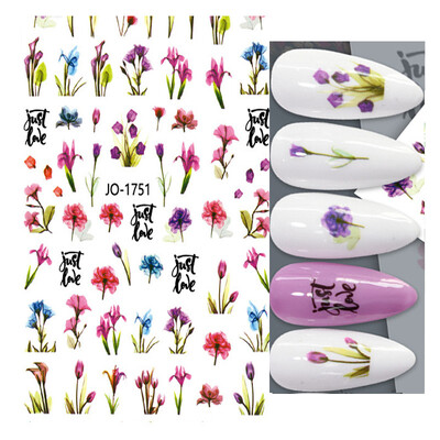 Τρισδιάστατη κόλλα πλάτης Αυτοκόλλητα νυχιών Ακουαρέλα Λουλούδια Ροζ Ροδάκινο άνθη κερασιάς Αυτοκόλλητα Beauty Decals για νύχια