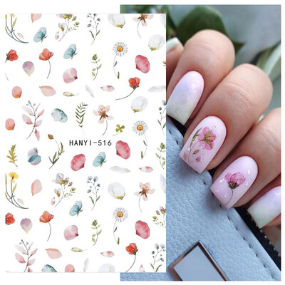 Τρισδιάστατη κόλλα πλάτης Αυτοκόλλητα νυχιών Ακουαρέλα Λουλούδια Ροζ Ροδάκινο άνθη κερασιάς Αυτοκόλλητα Beauty Decals για νύχια